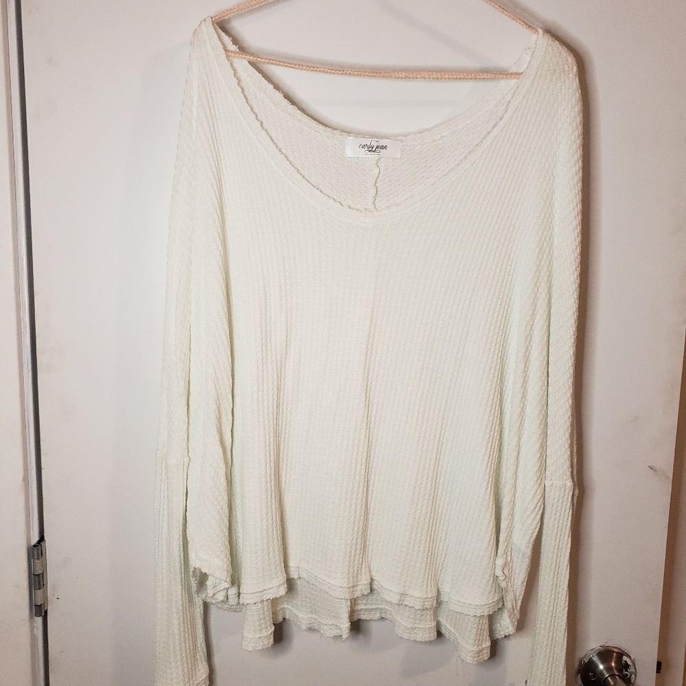 CJLA Leah waffle blouse, ivory
